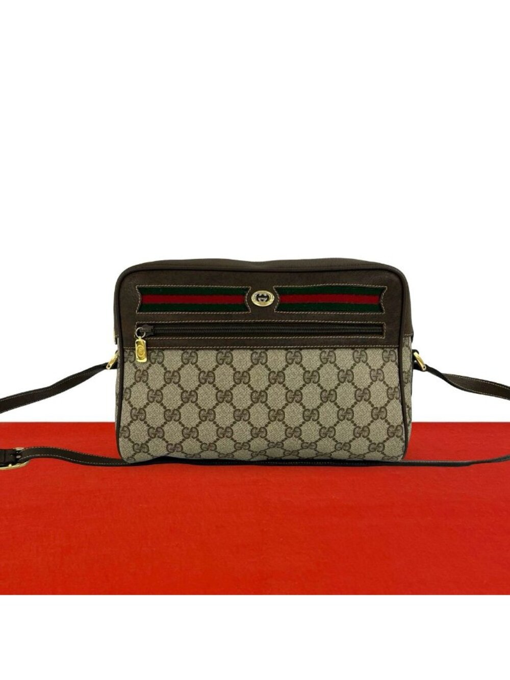 Gucci Vintage Sherry Line GG Logo Pattern Leather Shoulder Bag Pochette Brown